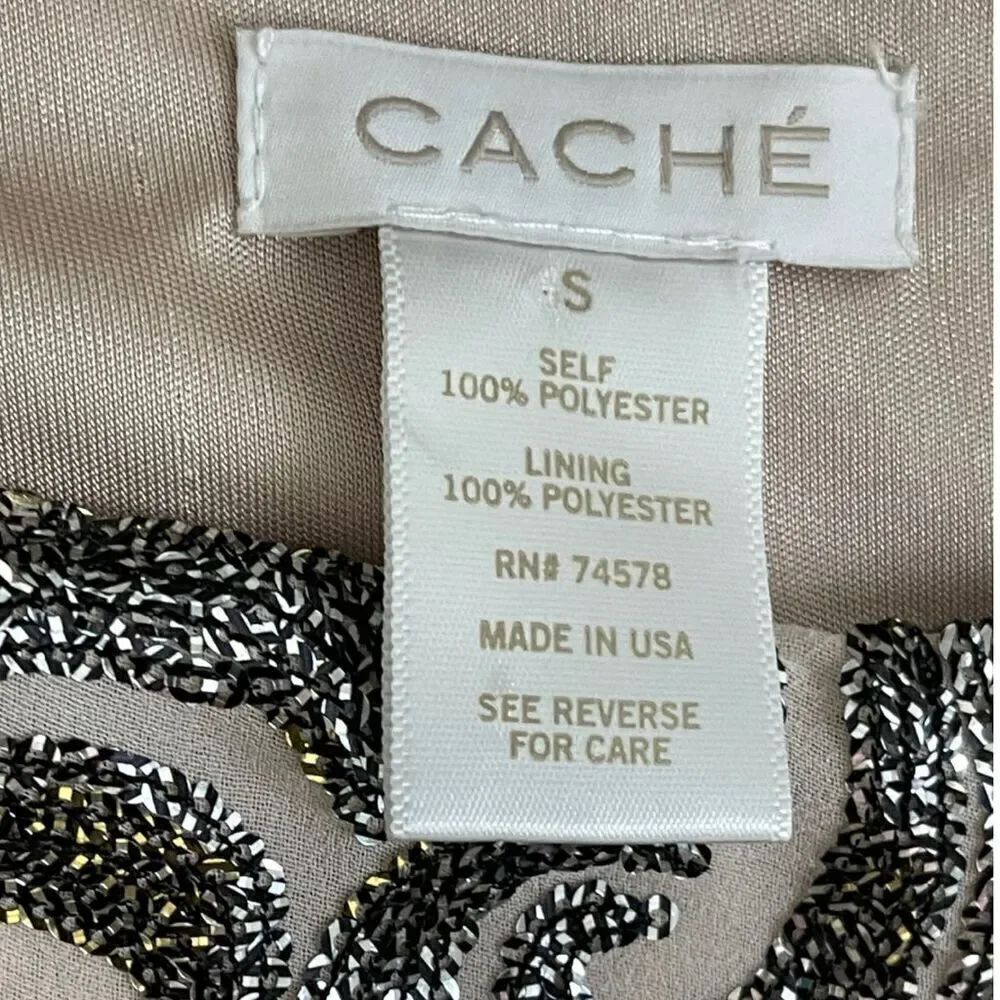Cache Silver Sequins Sleeveless Cocktail Shift Dress Size Small - Picture 7 of 7